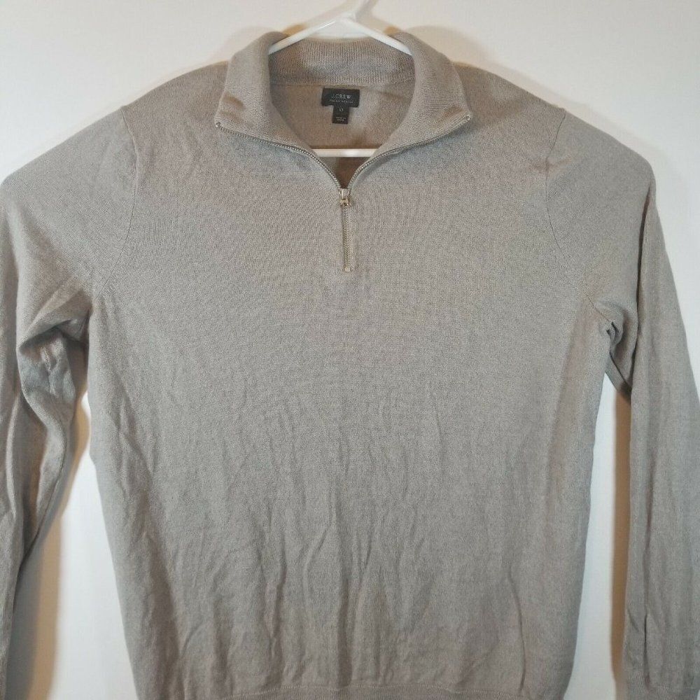 J Crew Womens LT Tan 1/4 Zip Pullover Long Sleeve Italian Merino Wool Sweater